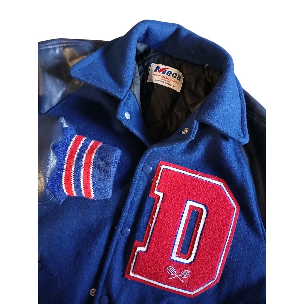 Meca Vintage Wool and Leather Letterman Varsity Jacket with Tennis/"D" Patches